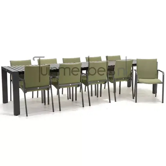 Tuinstoel Anzio Forest Green 10 stoelen met rialto aluminium tafel 262 x 329 cm, tuinmeubels.nl, foto 1