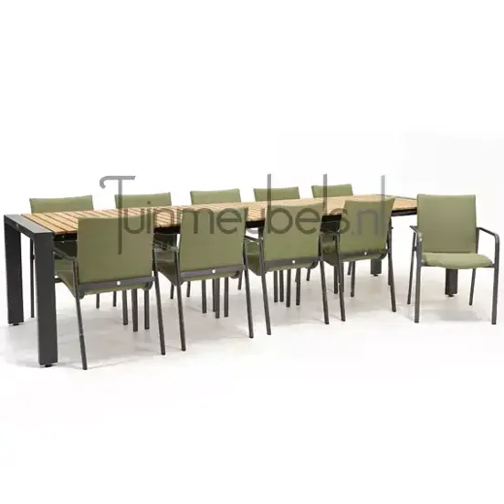 Tuinstoel Anzio Forest Green 10 stoelen met rialto hout tafel 262 x 329 cm, tuinmeubels.nl, foto 1