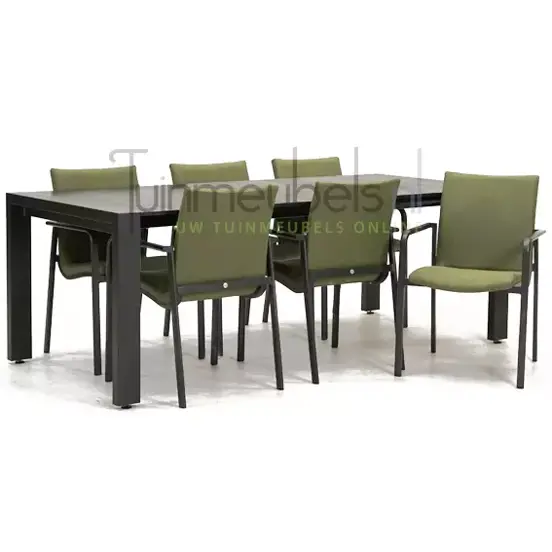 Tuinstoel Anzio Forest Green 6 stoelen met rialto aluminium tafel 213 x 269 cm, tuinmeubels.nl, foto 1