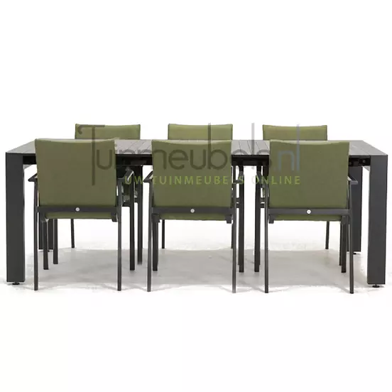 Tuinstoel Anzio Forest Green 6 stoelen met rialto aluminium tafel 213 x 269 cm, tuinmeubels.nl, foto 2