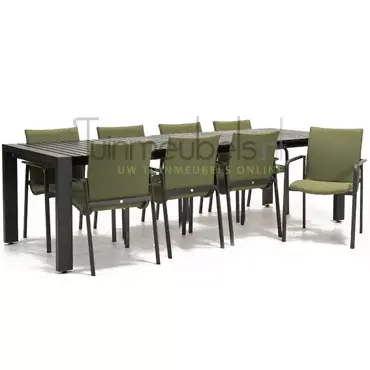 Tuinstoel Anzio Forest Green 6 stoelen met rialto aluminium tafel 213 x 269 cm, tuinmeubels.nl, foto 4