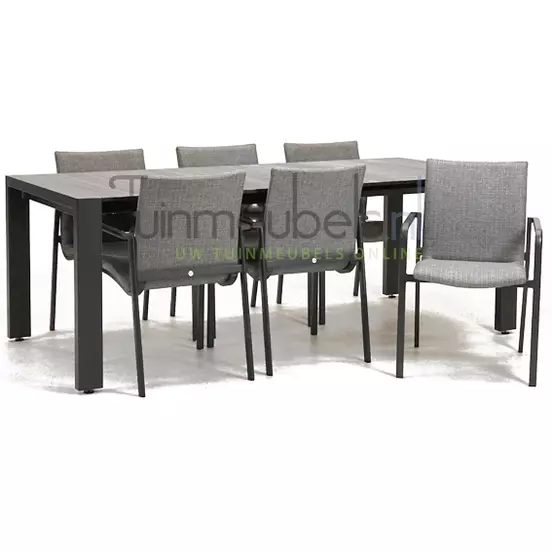 Tuinstoel Anzio Light Antracite 6 stoelen met rialto aluminium tafel 213 x 269 cm, tuinmeubels.nl, foto 1