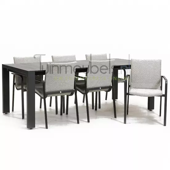 Tuinstoel Anzio soft grey 6 stoelen met rialto aluminium tafel 213 x 269 cm, tuinmeubels.nl, foto 1