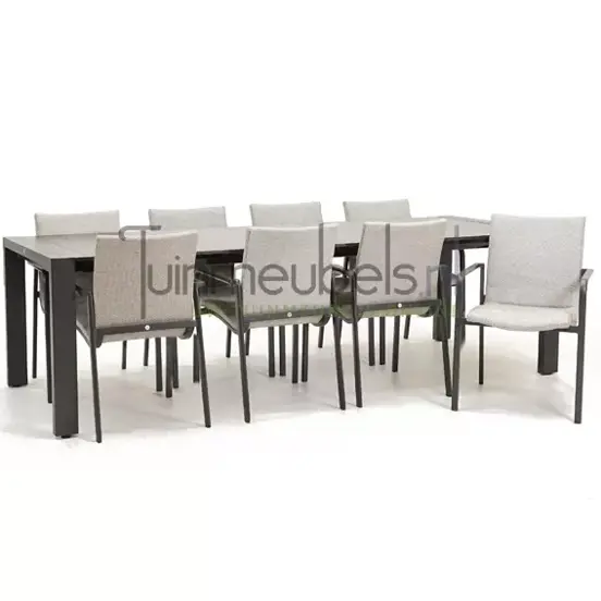 Tuinstoel Anzio soft grey 8 stoelen met rialto aluminium tafel 262 x 329 cm, tuinmeubels.nl, foto 1