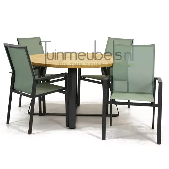 Tuinstoel Delia amandel hoge rug met Basso 130 cm teaktafel