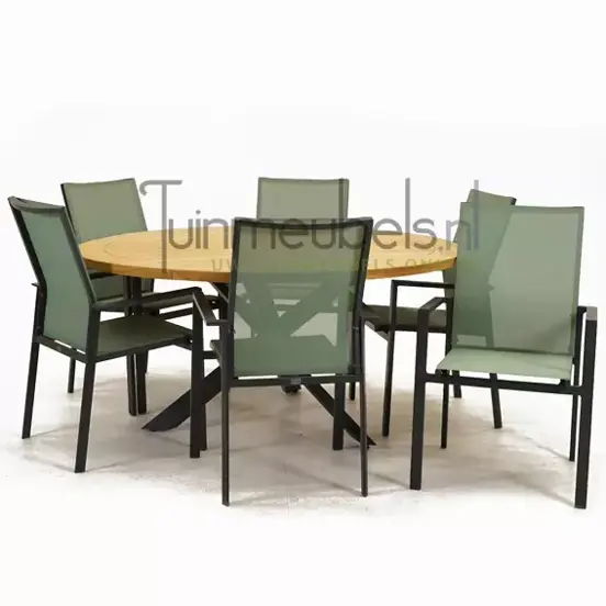 Tuinstoel Delia amandel hoge rug met Prado 160 cm teaktafel, tuinmeubels.nl, foto 1
