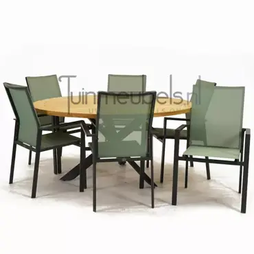Tuinstoel Delia amandel hoge rug met Prado 160 cm teaktafel, tuinmeubels.nl, foto 1