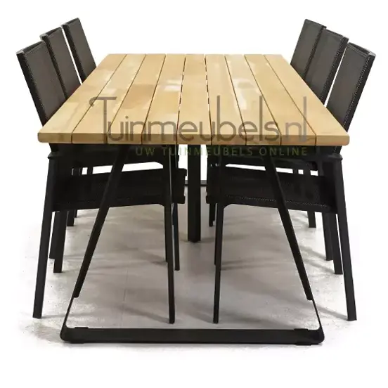 Tuinstoel Delia grijs hoge rug met Basso 240 cm teaktafel, tuinmeubels.nl, foto 3