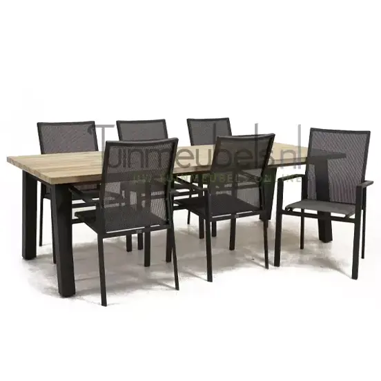 Tuinstoel Delia grijs hoge rug met Derby 240 cm teaktafel, tuinmeubels.nl, foto 1