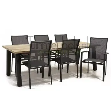 Tuinstoel Delia grijs hoge rug met Derby 240 cm teaktafel, tuinmeubels.nl, foto 1