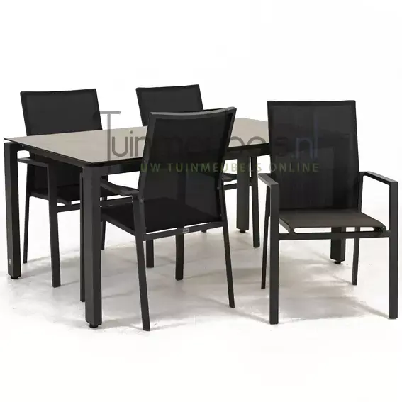 Tuinstoel Delia zwart hoge rug met GOA HPL 160 cm donker grijs