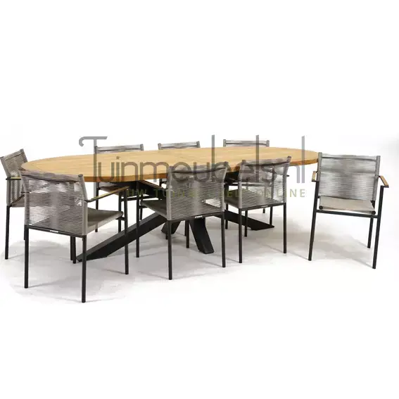 Tuinstoel Jakarta grijs met Mistral tafel ovaal 280