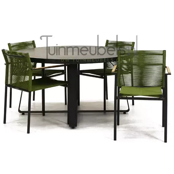 Tuinstoel jakarta olijf groen met braga tafel 140 cm rond