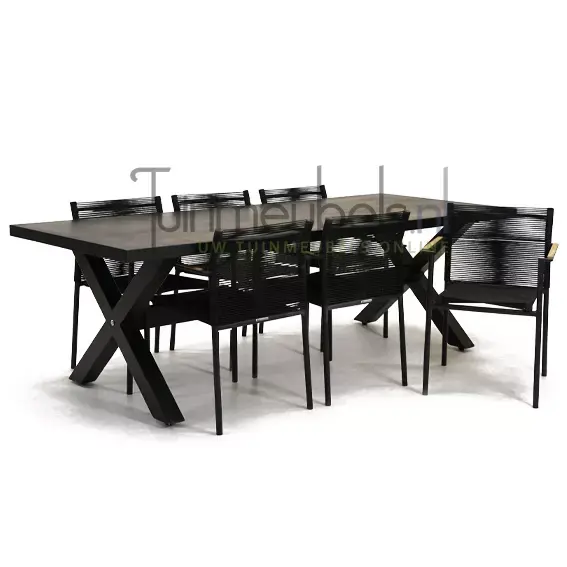 Tuinstoel jakarta zwart met braga tafel 240 cm