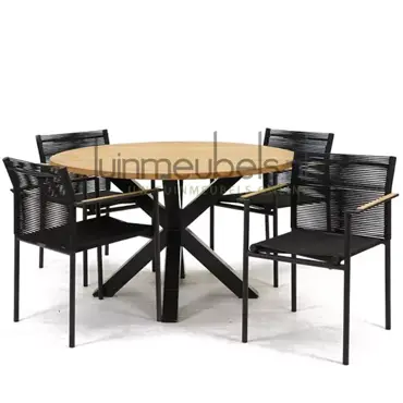 Tuinstoel Jakarta zwart met Spectral tafel rond 130 cm, tuinmeubels.nl