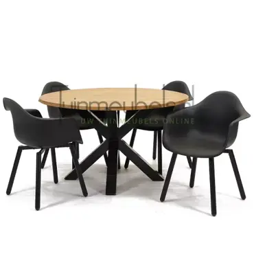 Tuinstoel Montreux zwart/zwart met Spectral tafel rond 130 cm, tuinmeubels.nl