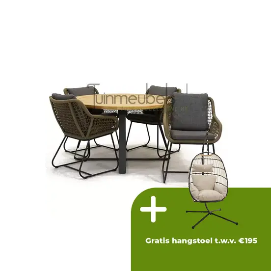 Tuinstoel Portofino olijf groen met Basso 130 cm teaktafel - afbeelding 1