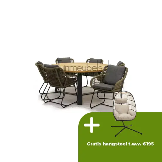 Tuinstoel Portofino olijf groen met Louvre 160 cm teaktafel - afbeelding 1
