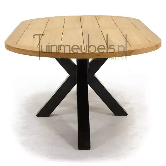 Rimpelingen lever Aanpassing Tuintafel Mistral teak ovaal spinpoot 220 cm van Vita - Tuinmeubels.nl