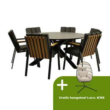 Tuintafel Rotonda met 6 Leather antraciet stoelen - afbeelding 1
