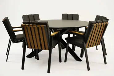 Tuintafel Rotonda met 6 Leather antraciet stoelen, Vita, Tuinmeubels