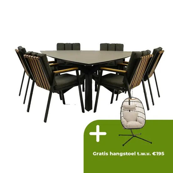 Tuintafel Triangel met 6 Leather antraciet stoelen - afbeelding 1