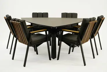 Tuintafel Triangel met 6 Leather antraciet stoelen, Vita, Tuinmeubels