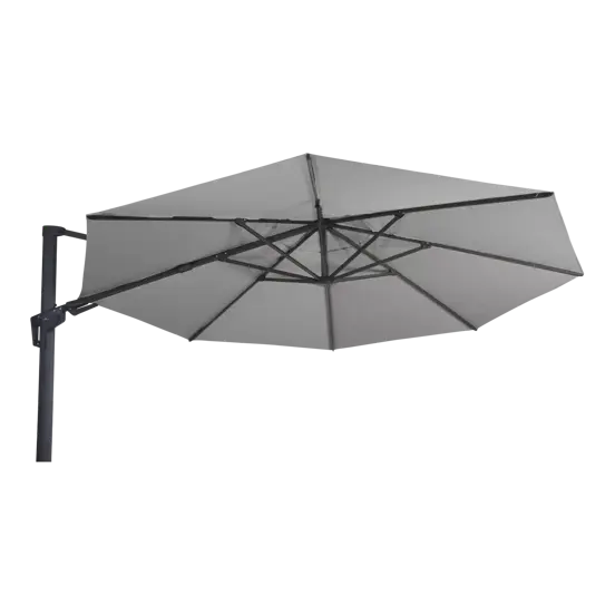 Virgoflex 3,5m grijs met verrijdbare 90kg voet parasol gekanteld, Lesli Living, tuinmeubels
