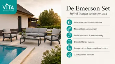 Vita Emerson loungeset antraciet 4-delig specificaties, Vita tuinmeubelen, tuinmeubels.nl