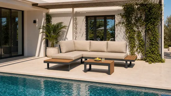 VITA - Loungeset Olympia Taupe - 4 zits bank - loungebank - 4 opstellingen mogelijk incl salontafel - afbeelding 2