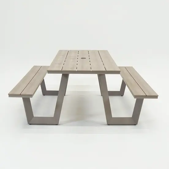 Vita Massa rechthoekige picknicktafel taupe zijkant, Vita tuinmeubelen, tuinmeubels.nl