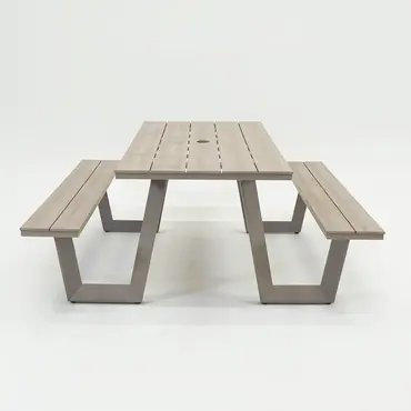Vita Massa rechthoekige picknicktafel taupe zijkant, Vita tuinmeubelen, tuinmeubels.nl