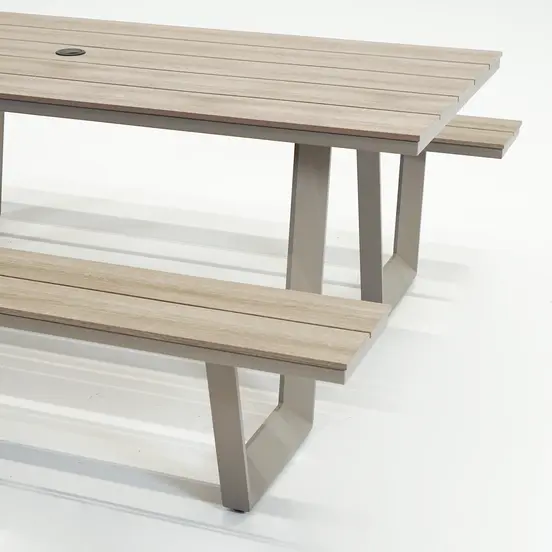 Vita Massa rechthoekige picknicktafel taupe detail, Vita tuinmeubelen, tuinmeubels.nl