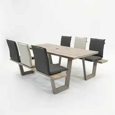 Vita Massa rechthoekige picknicktafel taupe met zitjes, Vita tuinmeubelen, tuinmeubels.nl