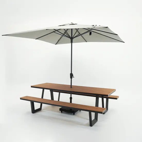 Vita Massa rechthoekige picknicktafel XL met parasol, Vita tuinmeubelen, tuinmeubels.nl