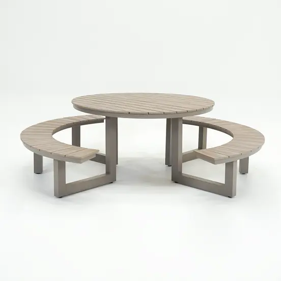 Vita Massa ronde picknicktafel taupe, Vita tuinmeubelen, tuinmeubels.nl