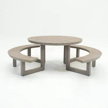 Vita Massa ronde picknicktafel taupe, Vita tuinmeubelen, tuinmeubels.nl