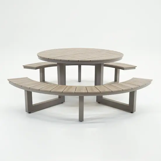 Vita Massa ronde picknicktafel taupe zij, Vita tuinmeubelen, tuinmeubels.nl