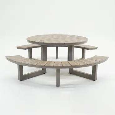 Vita Massa ronde picknicktafel taupe zij, Vita tuinmeubelen, tuinmeubels.nl