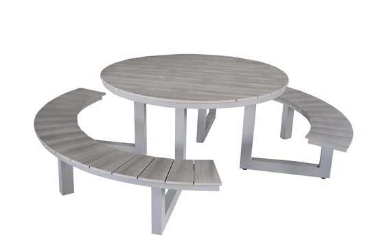 Vita Massa ronde picknicktafel taupe zij, Vita tuinmeubelen, tuinmeubels.nl