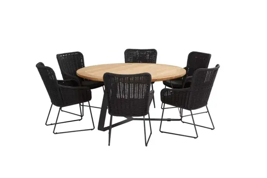 Wing tuinset met ronde teak Basso tafel met alu lgs www.tuinmeubels.nl