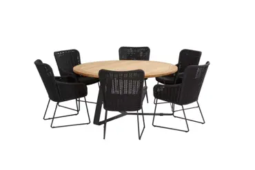Wing tuinset met ronde teak Basso tafel met alu lgs www.tuinmeubels.nl