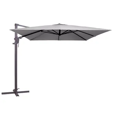 Zweefparasol Monaco flex II lichtgrijs ingezoomd, Madison, tuinmeubels